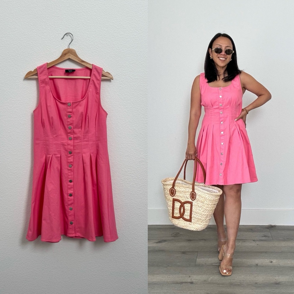 Pink Snap-Front Fit & Flare Mini Dress (M)